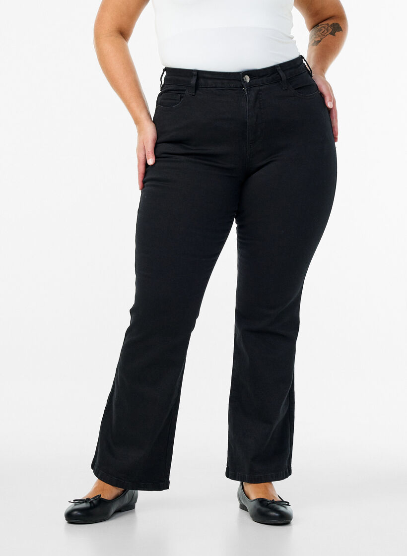 Ellen bootcut-jeans med h&ouml;g midja, Svart, Model image number 2