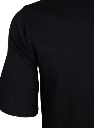 Enfärgad bomullsklänning med kort ärm, Black Solid, Packshot image number 3