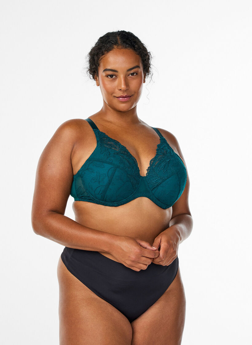 Vadderad spets-BH med bygel, Gr&ouml;n, Model image number 1