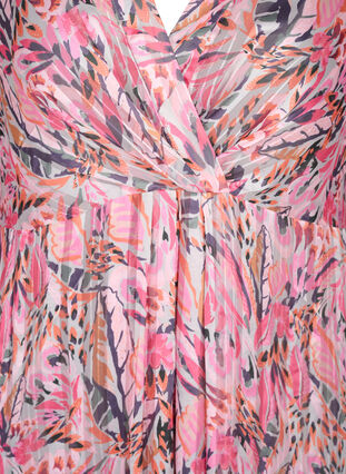 Mönstrad klänning v-ringning och 3/4 ärmar, Pink Feather, Packshot image number 2