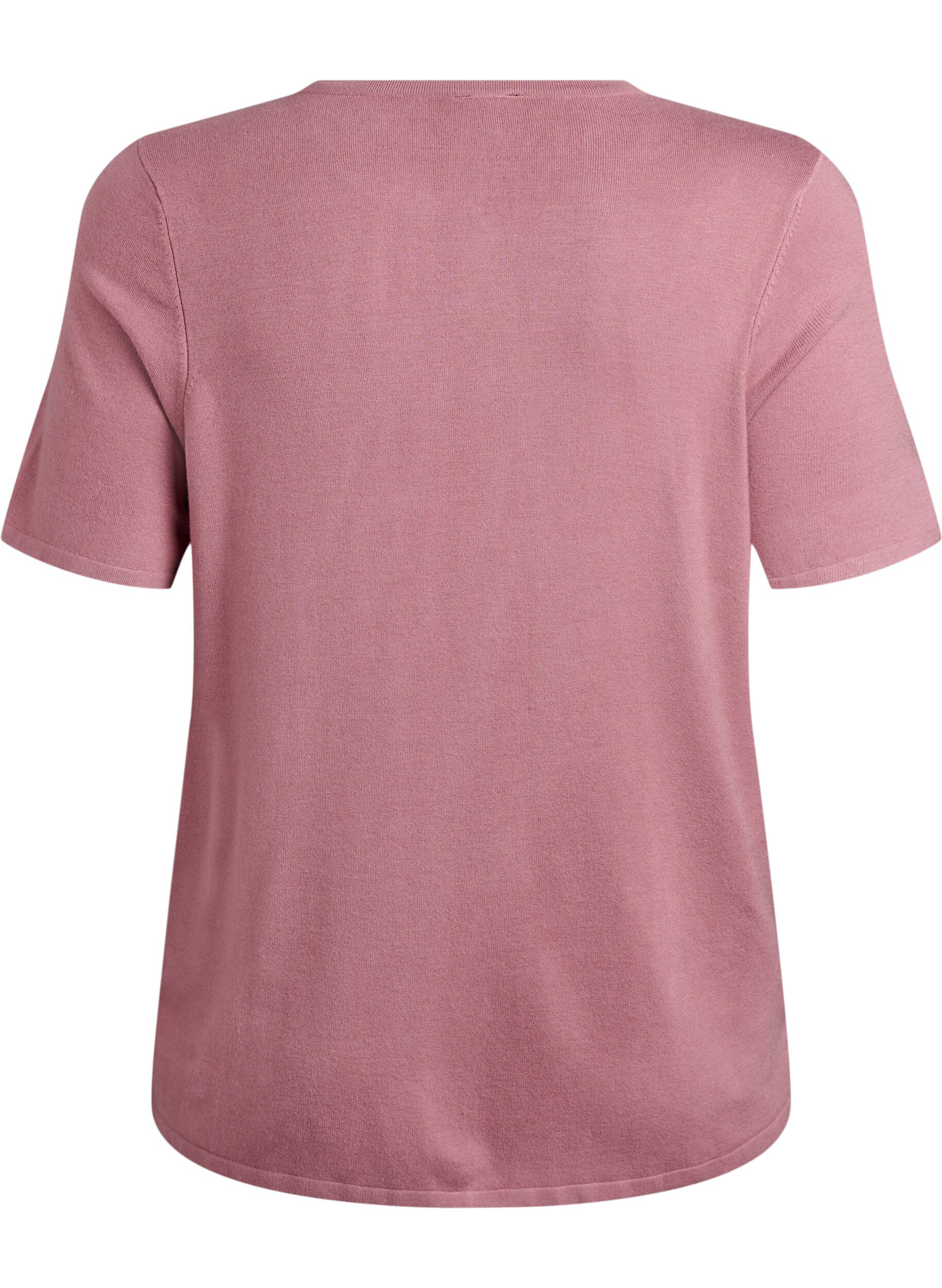 Zizzi Kort&auml;rmad stickad kofta i viskos, Rosa, Packshot image number 1