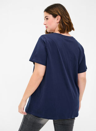 T-shirt i ekologisk bomull med tryck, Navy Blazer, Model image number 1