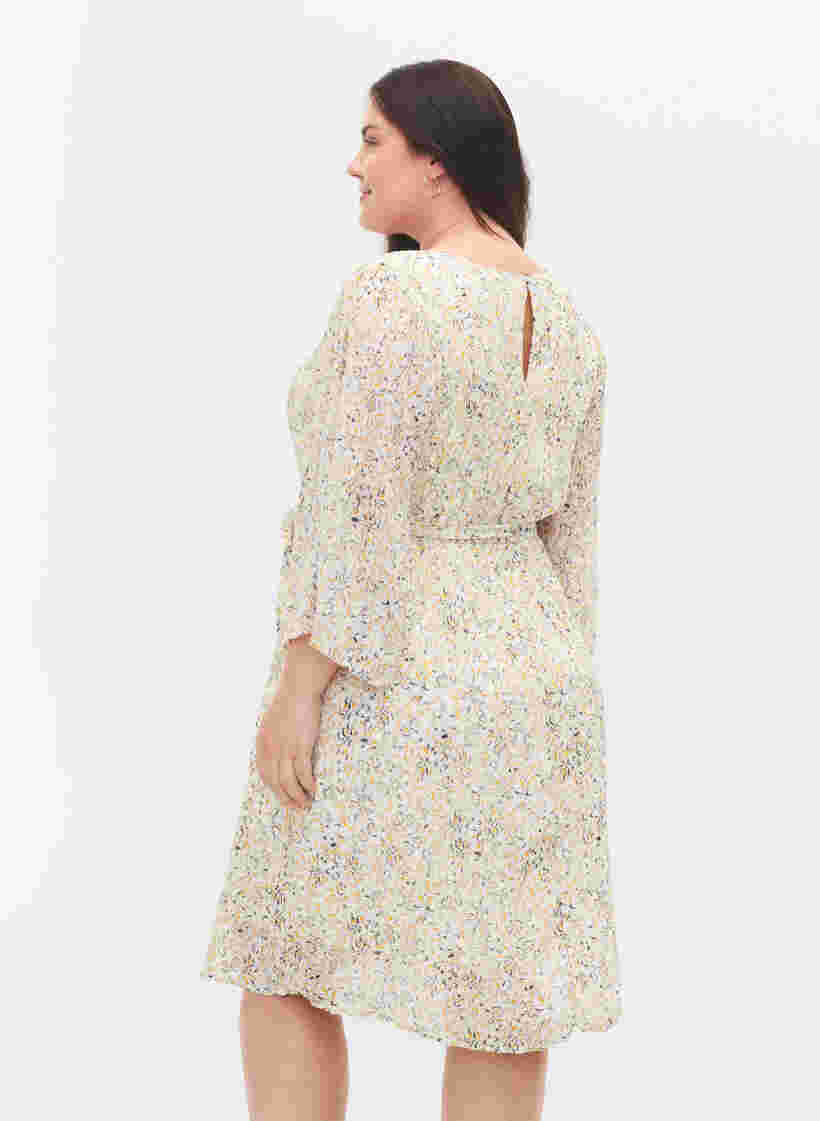 Plisserad klänning med knytband, Icicle Flower AOP, Model image number 1