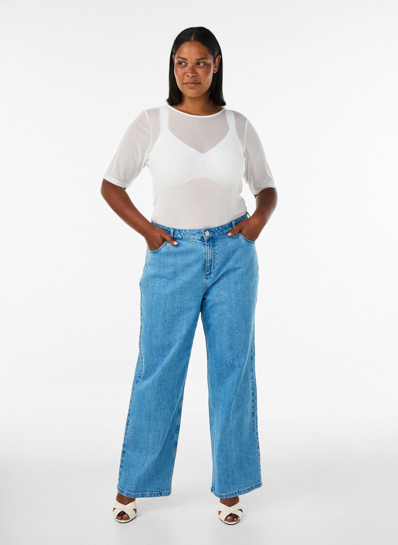 Topp i mesh med korta &auml;rmar och rund hals, Vanilla, Model image number 1
