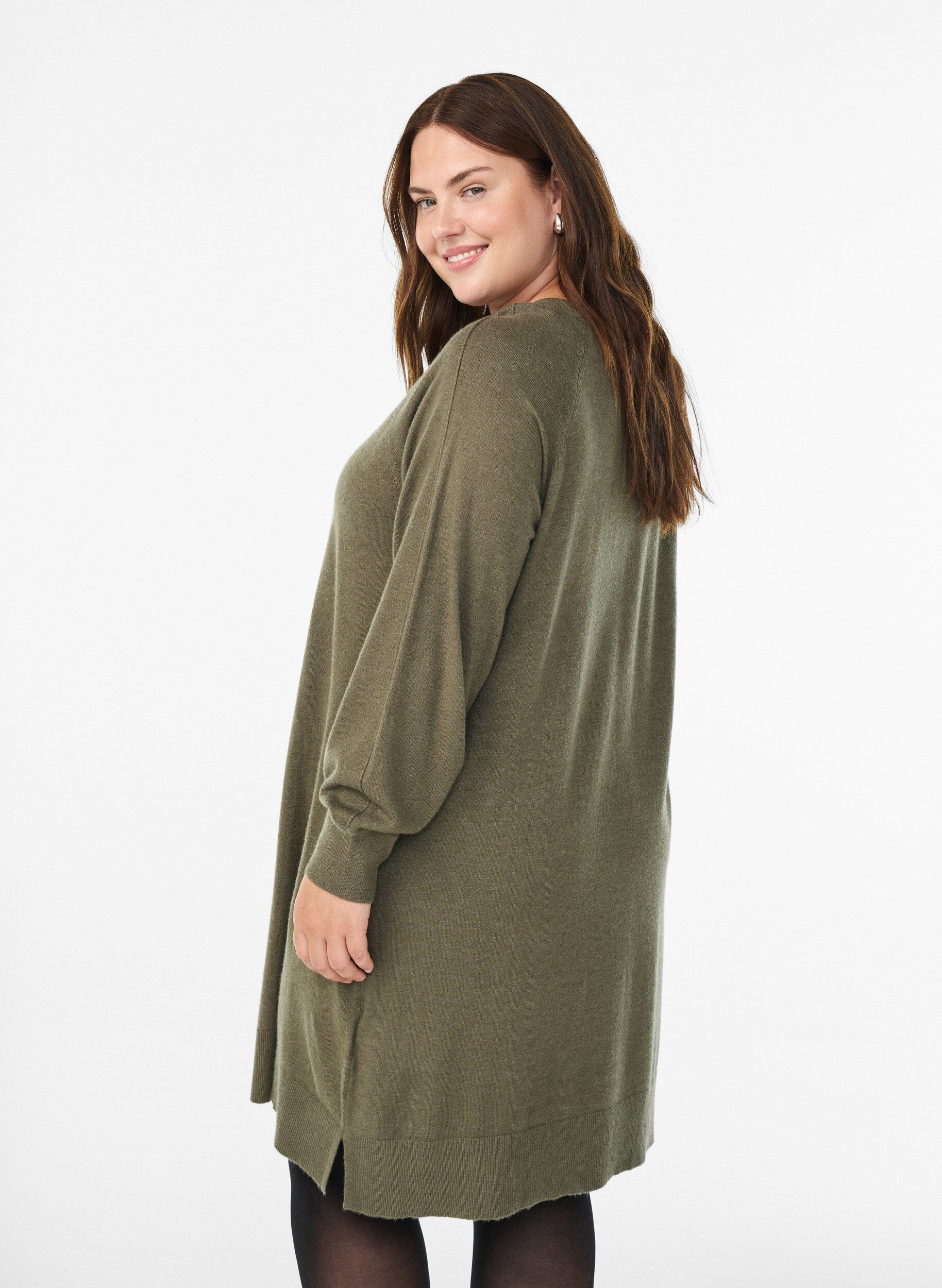 ZizziStickad kort kl&auml;nning med raglan&auml;rm och mitts&ouml;m, Gr&ouml;n, Model image number 2