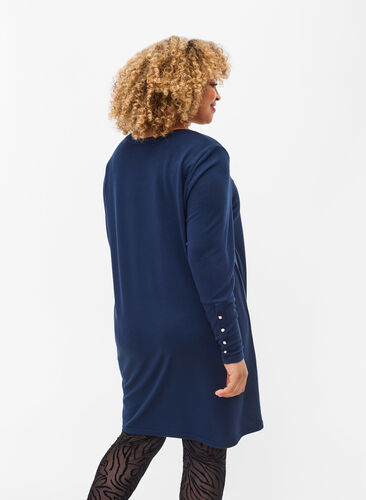 Tunika med långa ärmar och påsydda knappar, Navy Blazer, Model image number 1