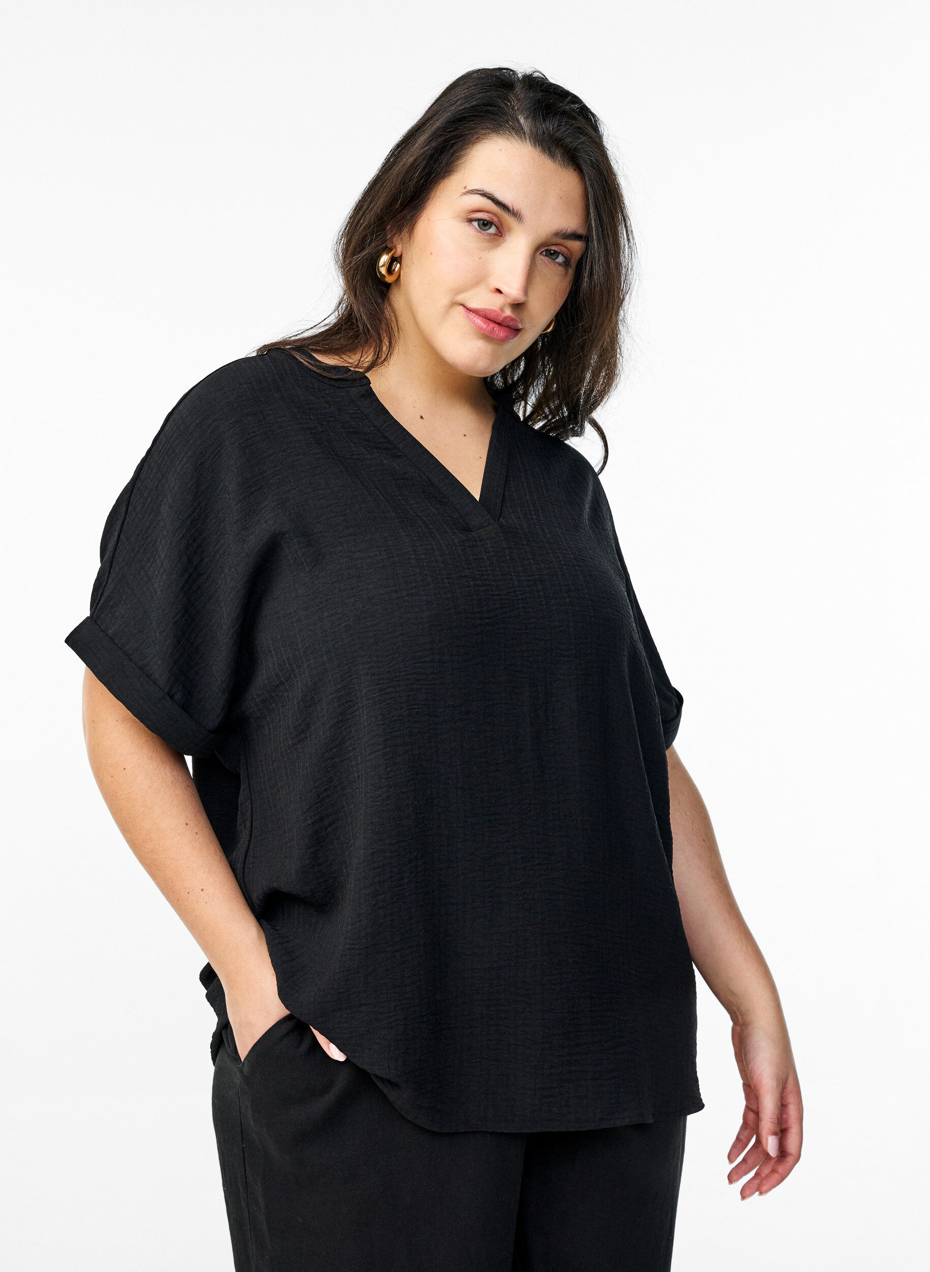 ZizziL&ouml;s blus med korta &auml;rmar, Svart, Model image number 0