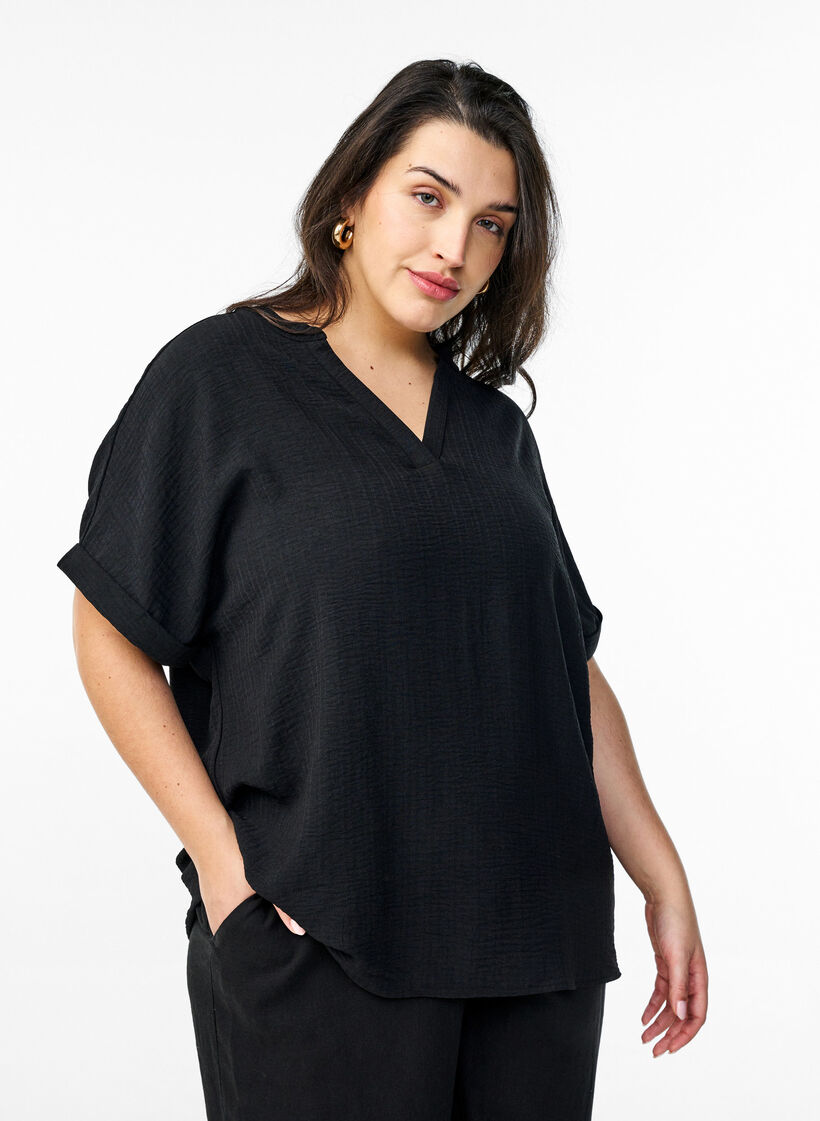 L&ouml;s blus med korta &auml;rmar, Svart, Model image number 0