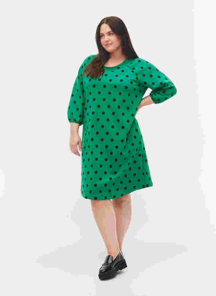 Prickig klänning med 3/4-ärmar, Jolly Green Dot, Model image number 2