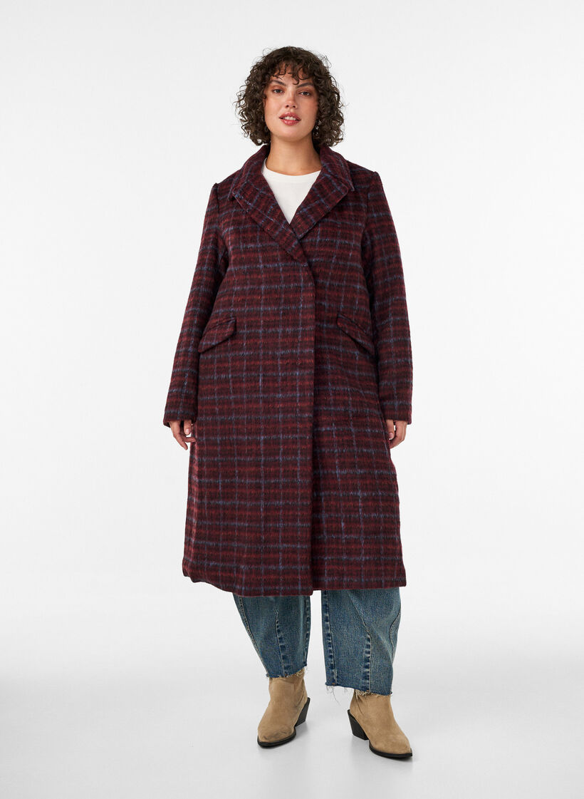 Rutig kappa med fickor, R&ouml;d, Model image number 0