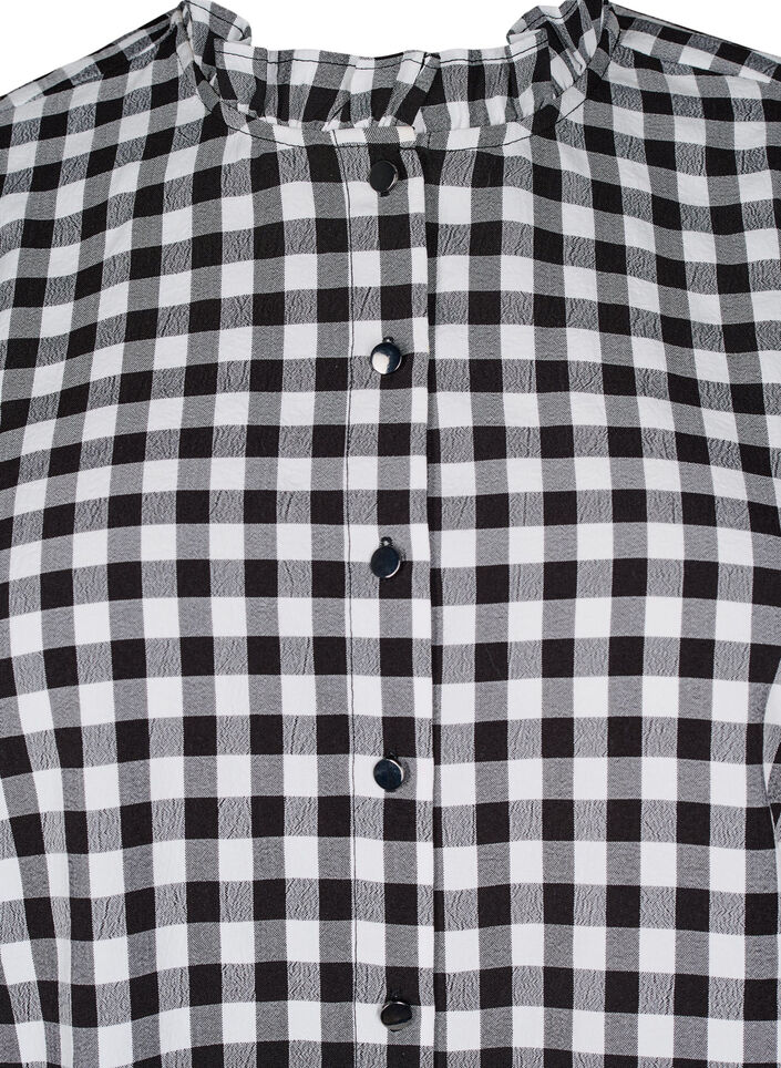 Rutig skjortblus med volangdetaljer, Black/W. Gingham, Packshot image number 2