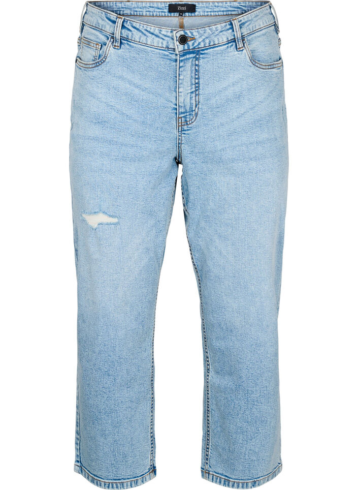 Croppade Vera-jeans med slitningar, Bl&aring;, Packshot image number 0