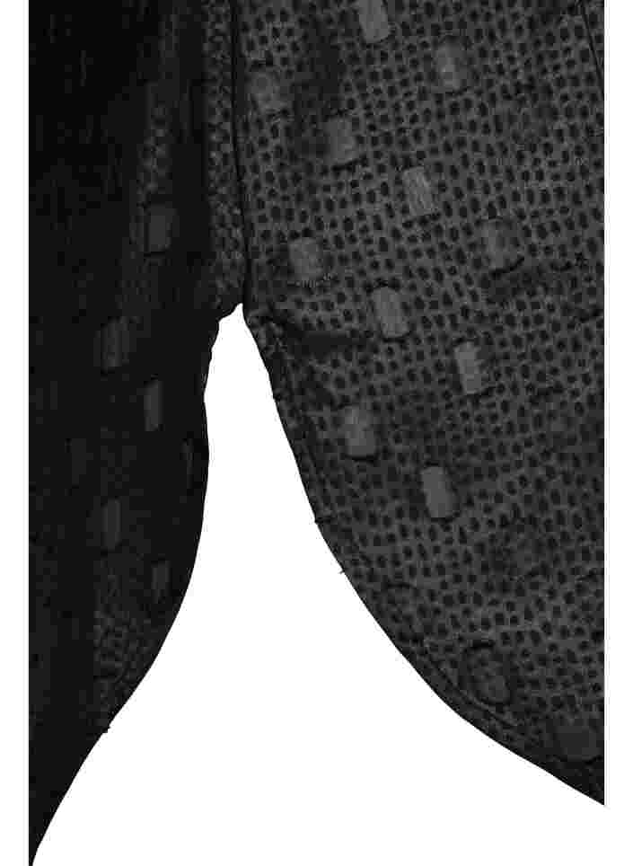 Tunika med textur, långa ärmar och v-ringning, Black, Packshot image number 3