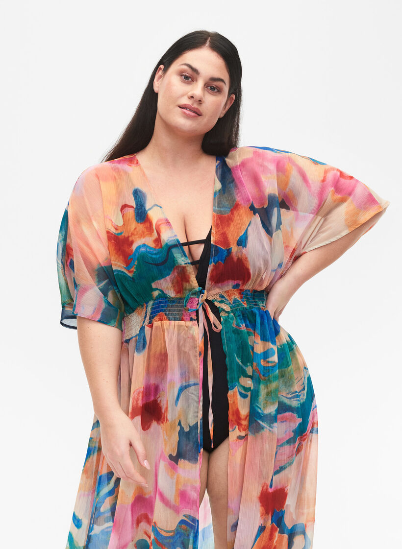 Strandkimono med tryck, Watercolor, Model image number 2