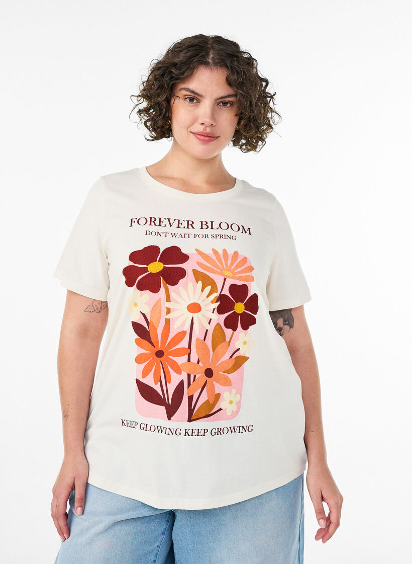 T-shirt i bomull med tryck, Vanilla, Model image number 0