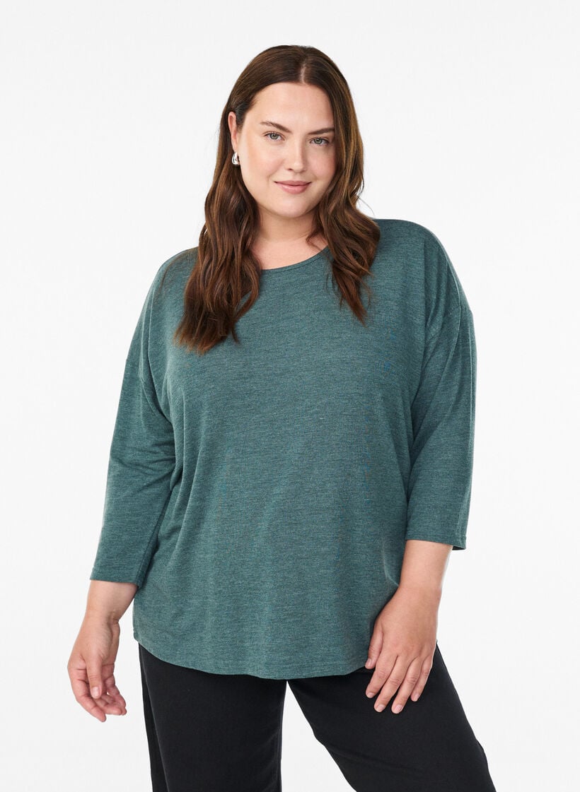 Jerseyblus med 3/4-&auml;rm, Gr&ouml;n, Model image number 0