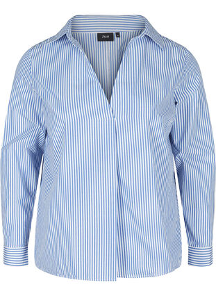 Randig skjorta i ekologisk bomull, Dazzling Blue Stripe, Packshot image number 0