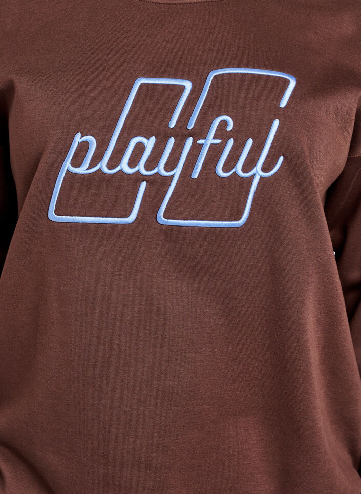 Sweatshirt med broderad text, Brun, Packshot image number 2