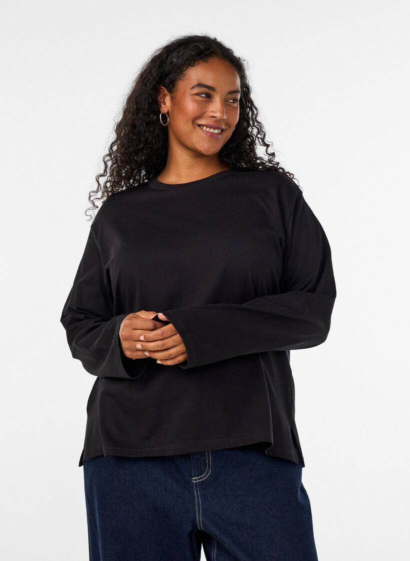 Bas-t-shirt med l&aring;nga &auml;rmar, Svart, Model image number 0