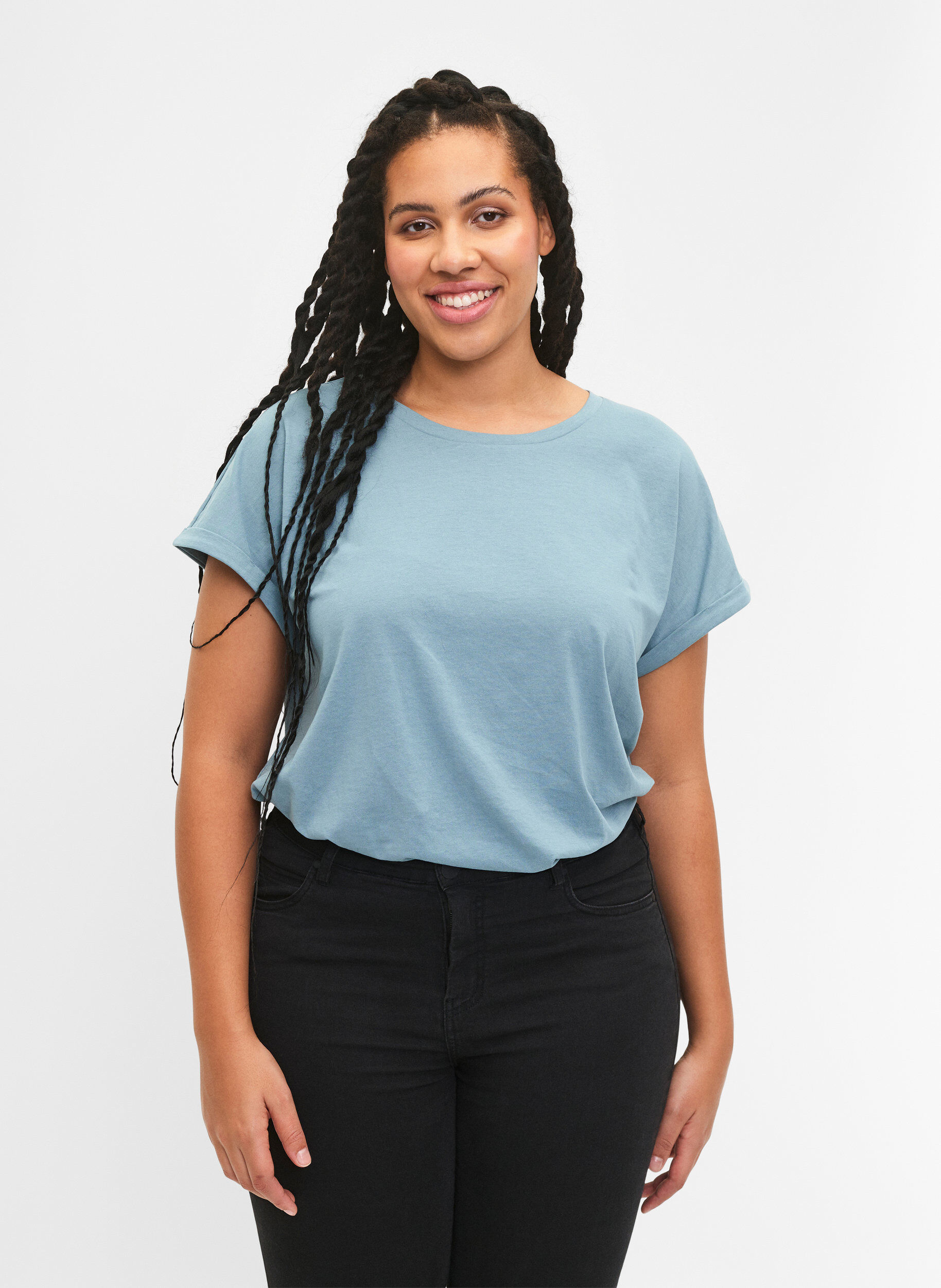 2-pack kort&auml;rmade t-shirtar, Bl&aring;, Model