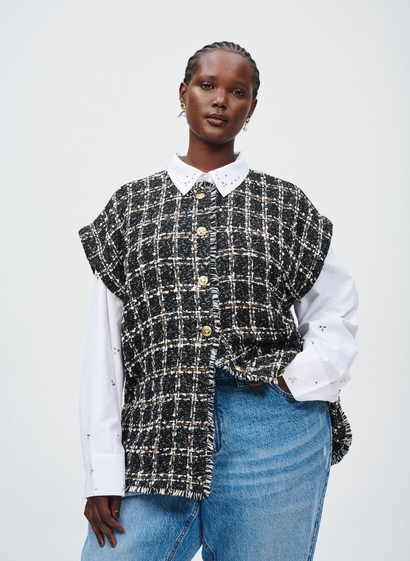 Rutig väst med dekorativa knappar, Svart, Image image number 0