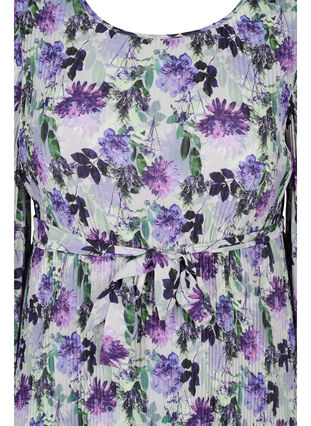 Plisserad klänning med mönster och knytband, Purple Flower Mix, Packshot image number 2
