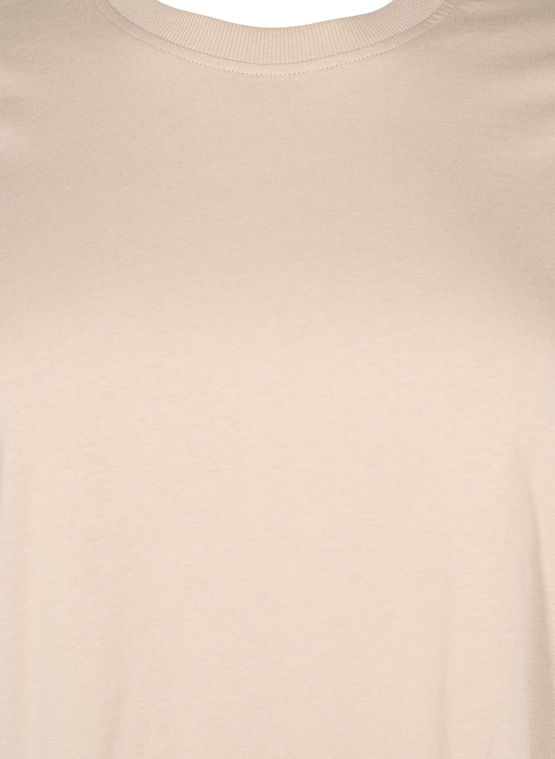 Zizzi Enkel t-shirt i bomull med rund halsringning, Beige, Packshot image number 2