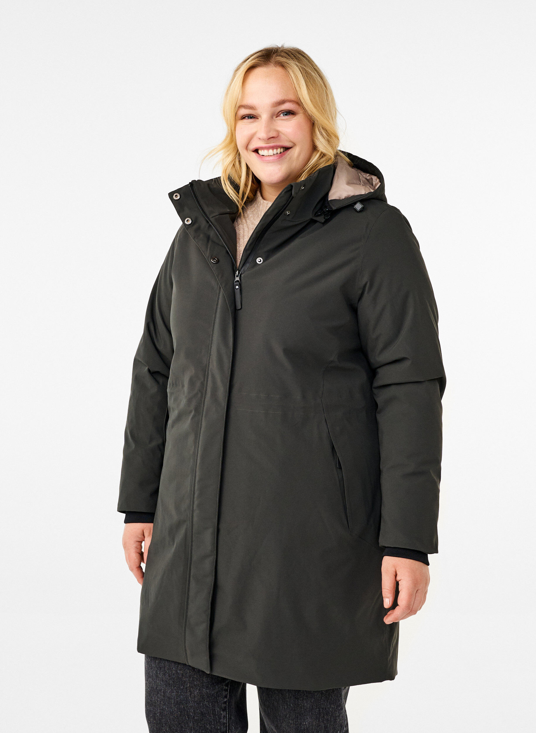 Zizzi Funktionell parkas vinterjacka med huva, Raven, Model image number 0