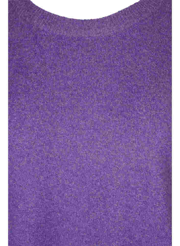 Melerad stickad tröja med 3/4-ärmar, Ultra Violet Mel., Packshot image number 2