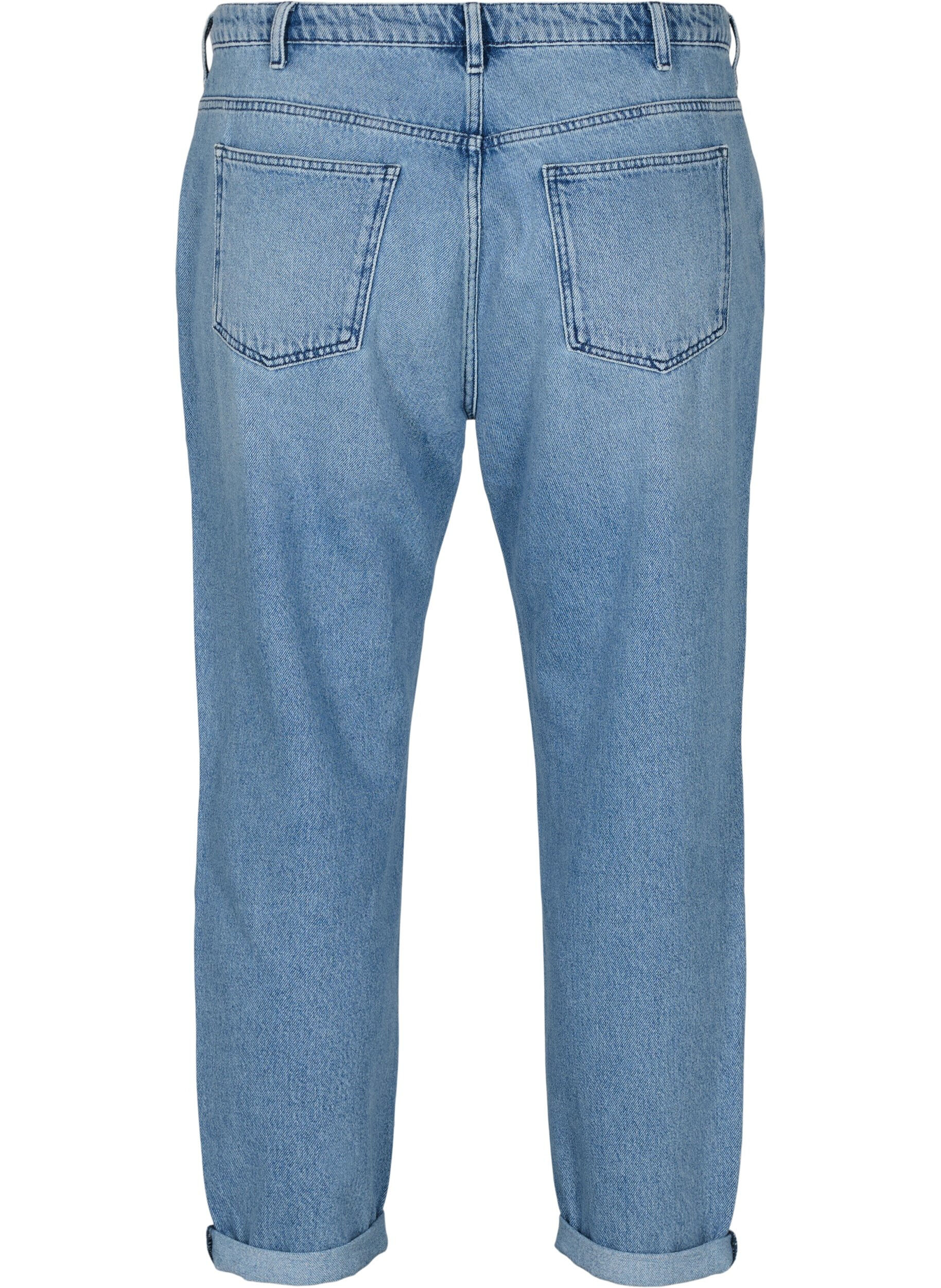 Zizzi Mille mom fit jeans med blockf&auml;rgat m&ouml;nster, Blue Denim Comb, Packshot image number 1