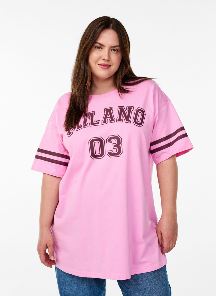 Sportig oversized college-t-shirt, Rosa, Model image number 0