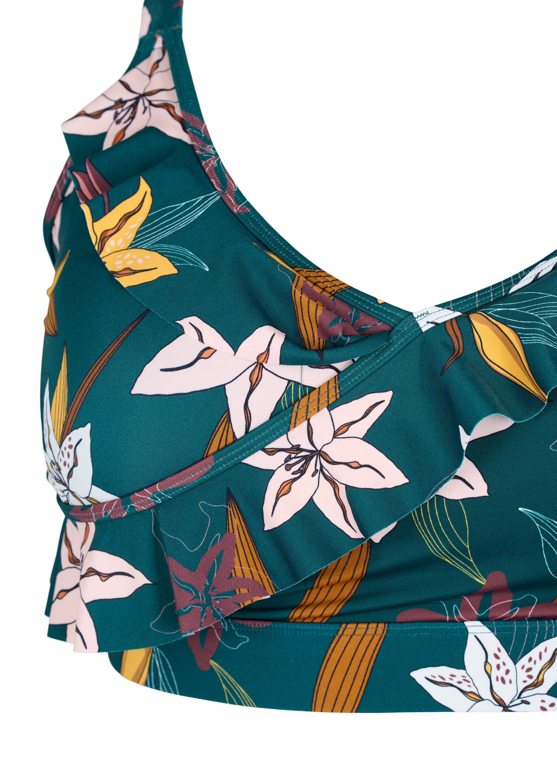 ZizziBlommig bikinitopp med volanger, Gr&ouml;n, Packshot image number 2