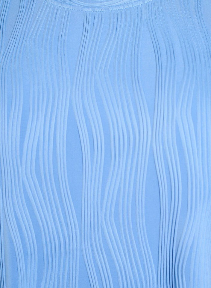 Blus med korta ärmar och vågig struktur, Blå, Packshot image number 2