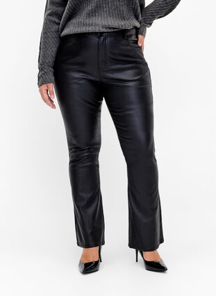 Coated Ellen-jeans med bootcut, Black, Model image number 2