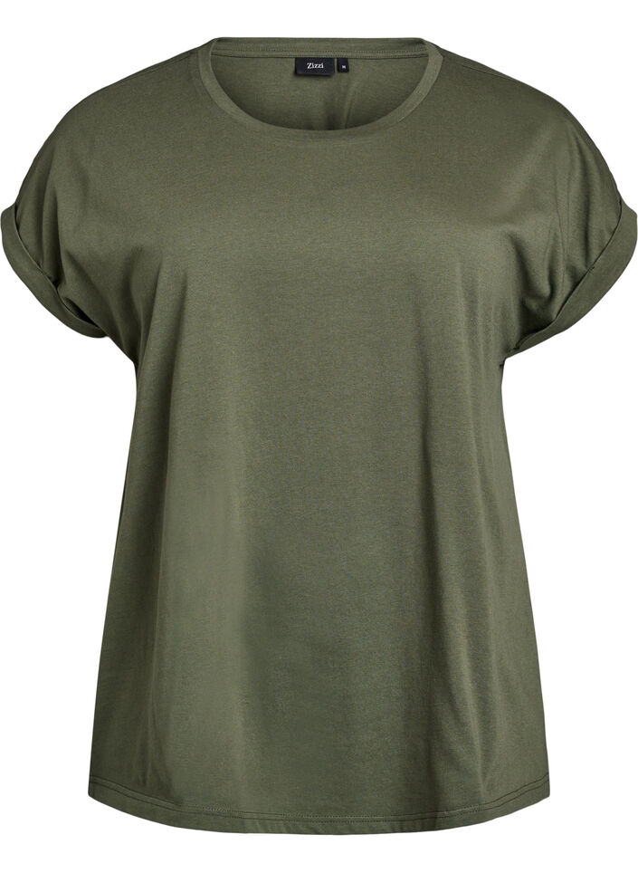 Kort&auml;rmad t-shirt i bomullsblandning, Gr&ouml;n, Packshot image number 0