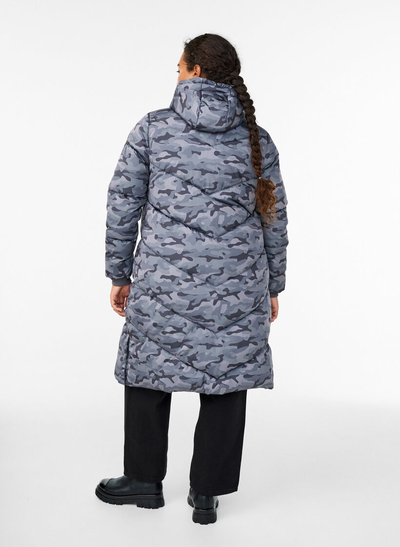L&aring;ng kamouflagem&ouml;nstrad pufferjacka, Gr&aring;, Model image number 2