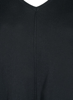 Stickad klänning i bomullsblandning med V-ringad hals, Black, Packshot image number 2
