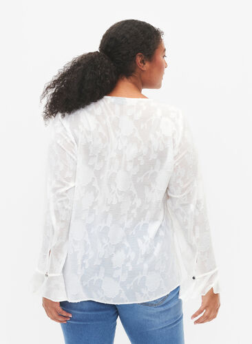 Långärmad skjorta med jacquard-look, Bright White, Model image number 1