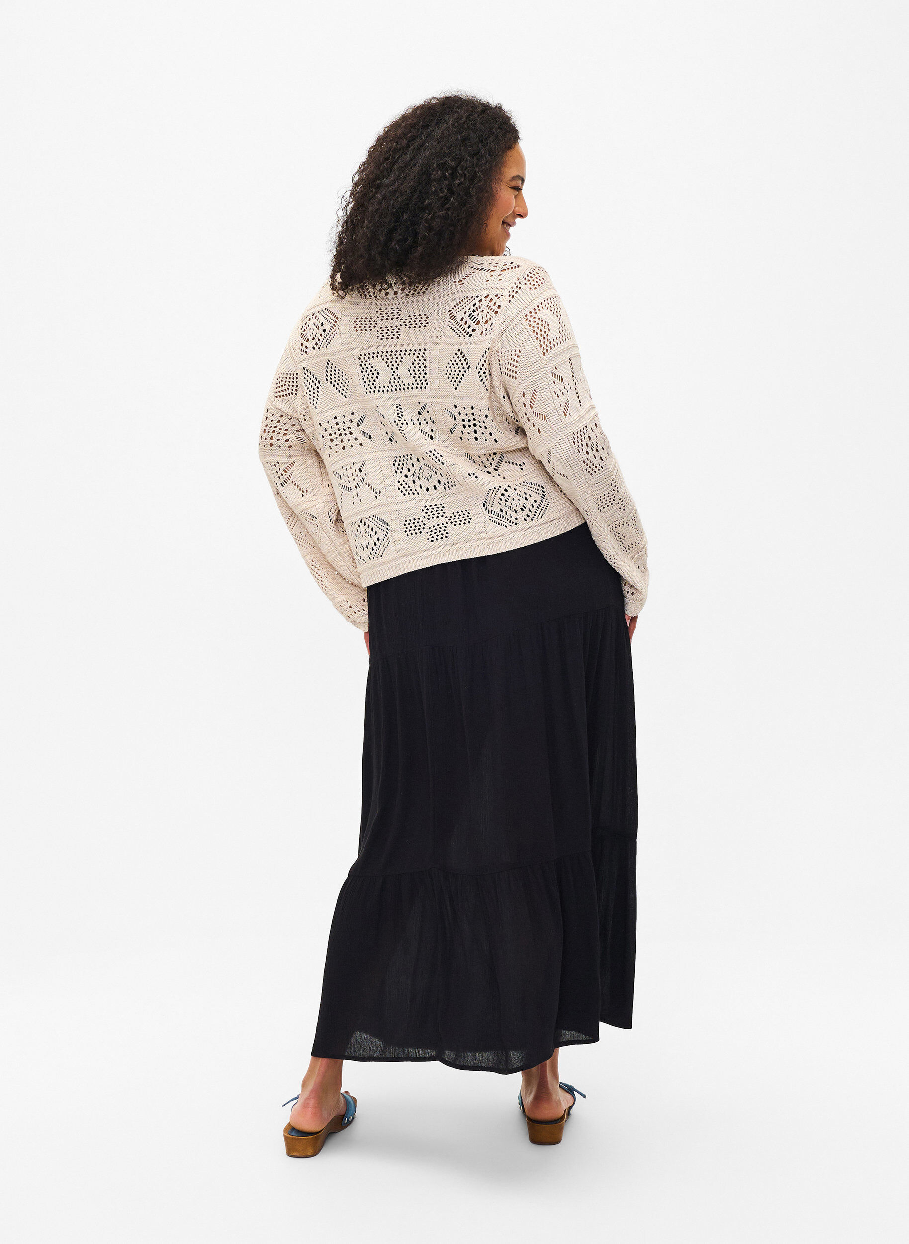 ZizziL&aring;ng kjol med res&aring;r i midjan, Svart, Model image number 1