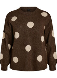 Stickad blus med prickigt m&ouml;nster, Brun