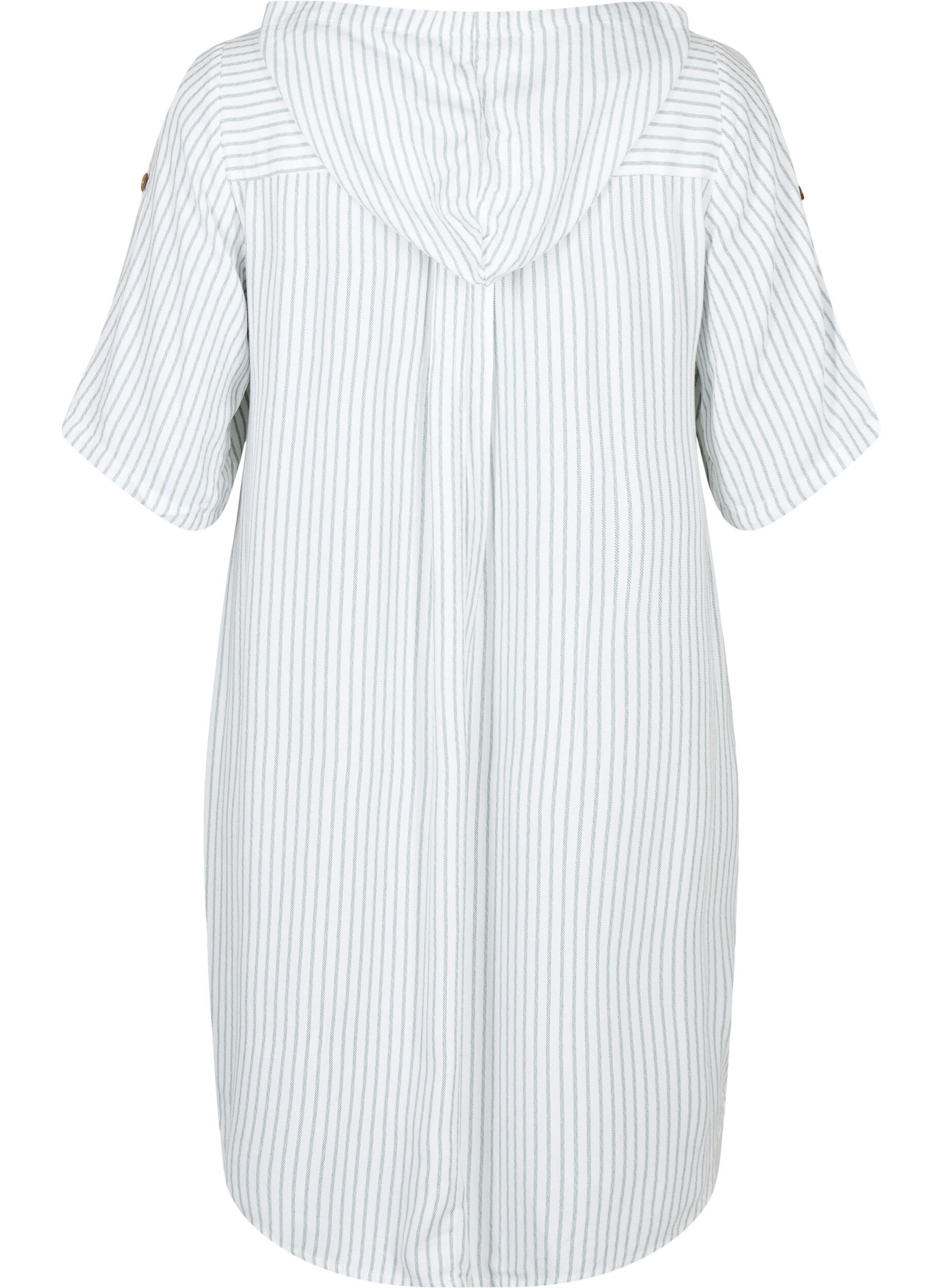 Zizzi Kort&auml;rmad tunika i viskos med luva, Chinois Green Stripe, Packshot image number 1