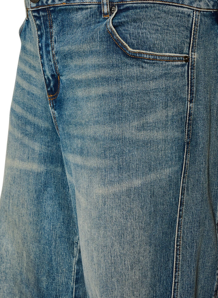 Barrel fit jeans med sliten tv&auml;tt, Bl&aring;, Packshot