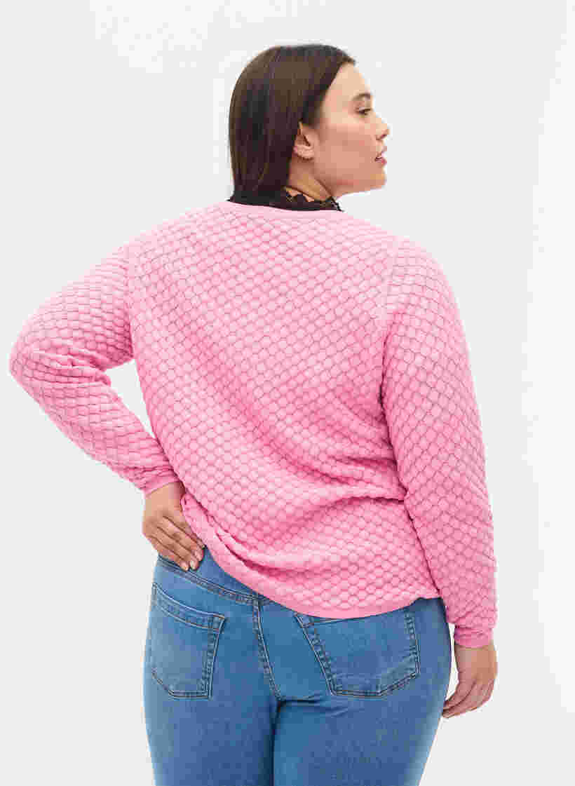 Stickad tröja med mönster och v-ringad hals, Begonia Pink, Model image number 1