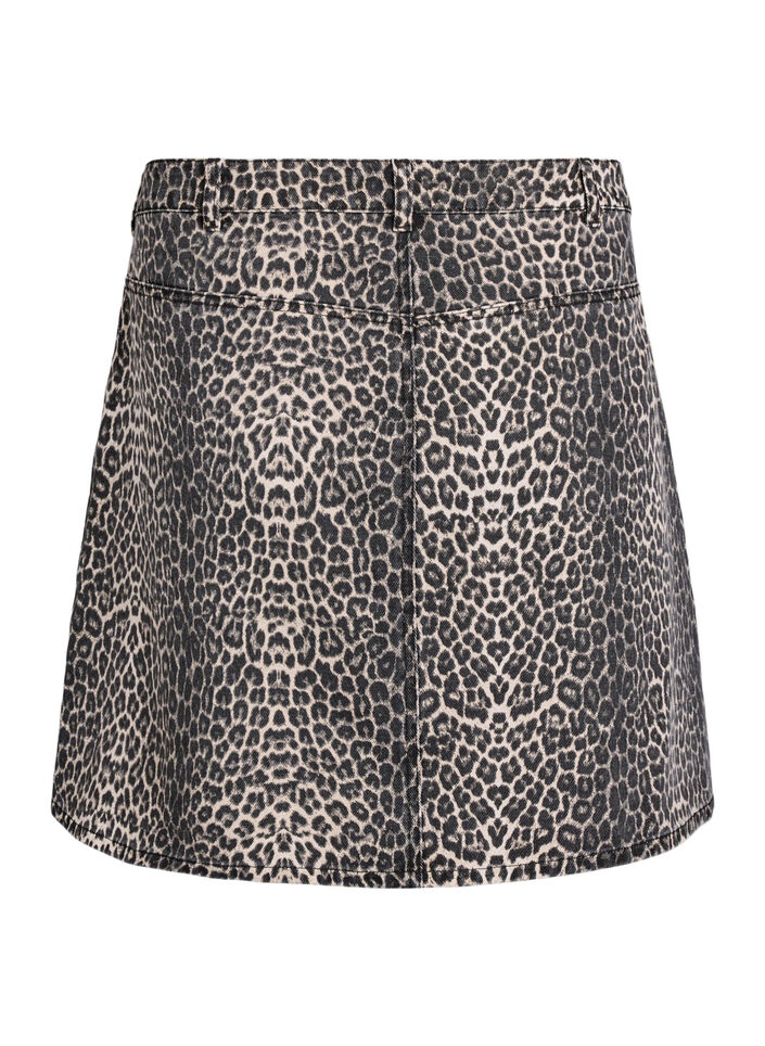 A-linjeformad jeanskjol med leopardm&ouml;nster, Brun, Packshot image number 1