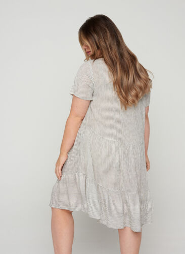 Kortärmad klänning med ränder och knappar, White Stripe, Model image number 1