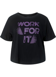 Tränings t-shirt i bomull med tryck, Black w. Work For It