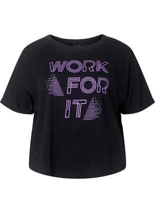 Tränings t-shirt i bomull med tryck, Black w. Work For It, Packshot image number 0