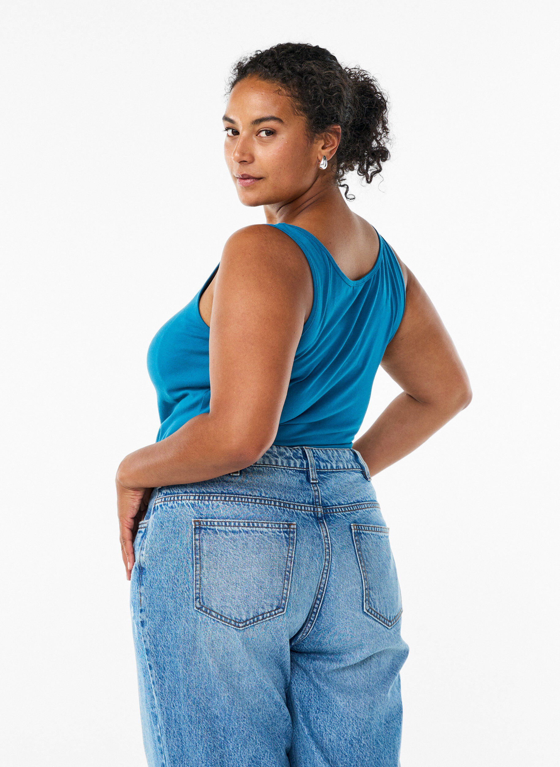 ZizziSolid f&auml;rg bas topp i bomull, Bl&aring;, Model image number 2