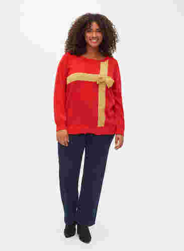 Jultröja med lurex, Red W/gold lurex, Model image number 2