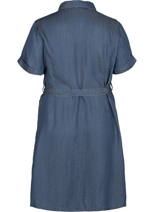 Kortärmad klänning i lyocell, Blue denim , Packshot image number 1